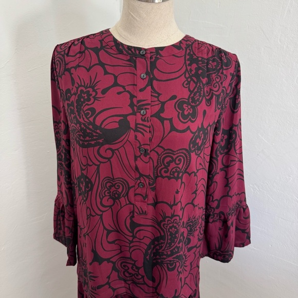 LOFT Burgundy Floral Long Sleeve Dress - Picture 14 of 15